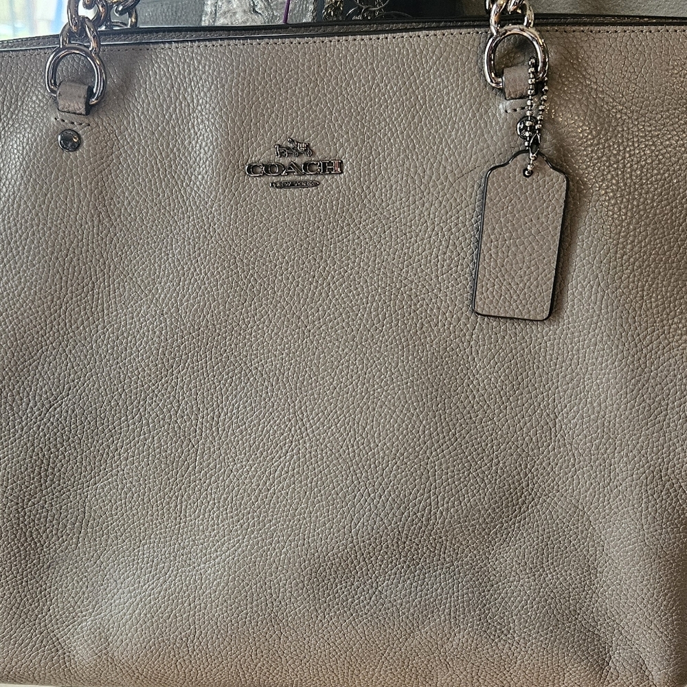 Coach Pebble Leather Tote in Taupe